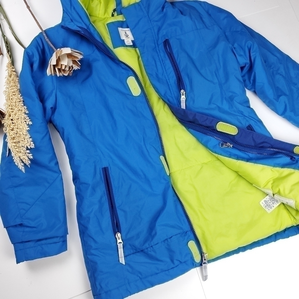 Lands' End Kids Grow A Longs Blue and Lime Puffer Coat Kids Medium 10-12 - Picture 11 of 13